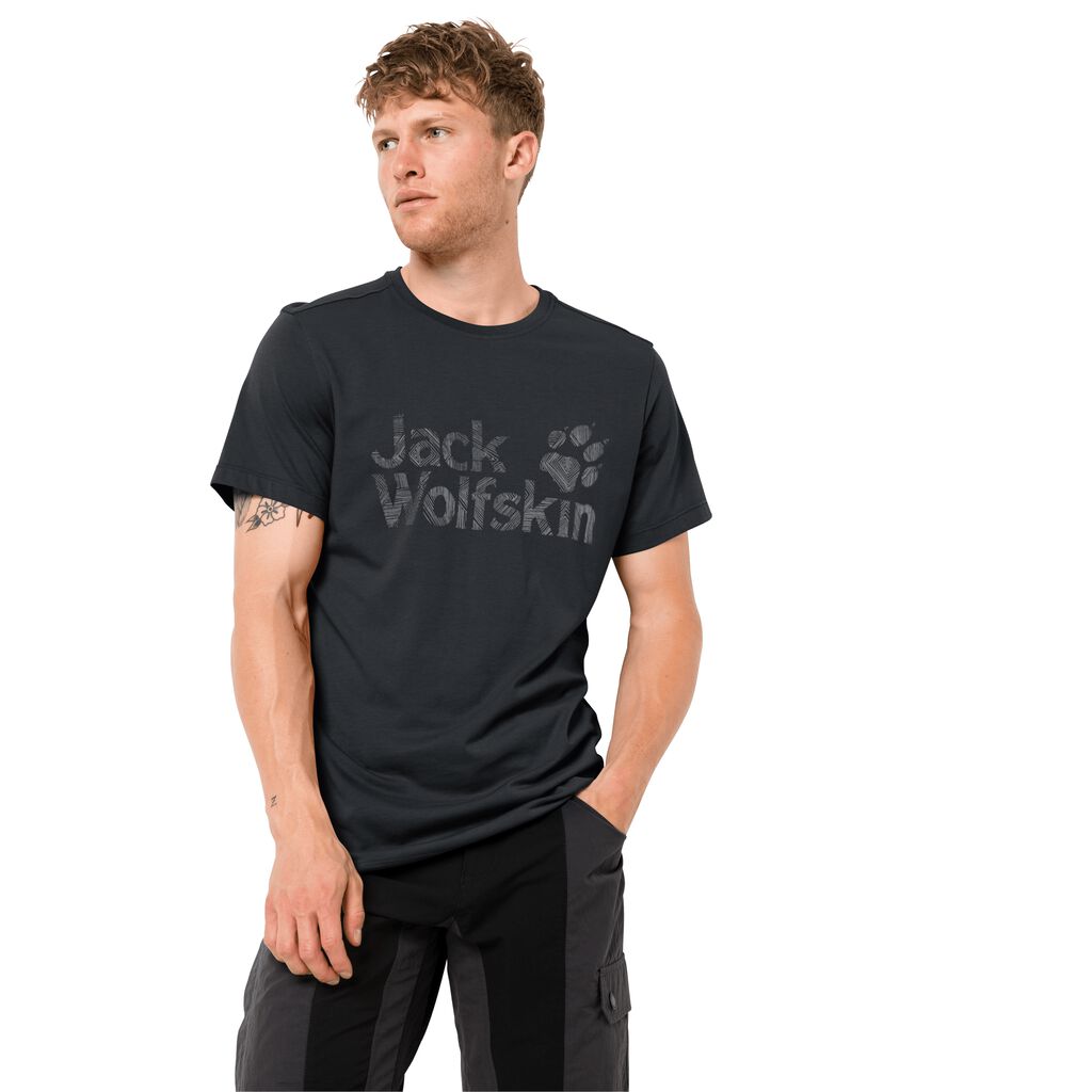 Jack Wolfskin BRAND LOGO μπλουζακια ανδρικα μαυρα | GR9331167